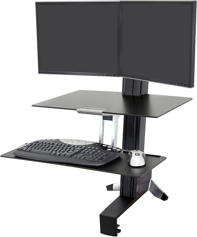 Ergotron – WorkFit-S Dual Monitor Standing Desk Converter, Sit Stand Workstation for Tabletops – with Worksurface, Black