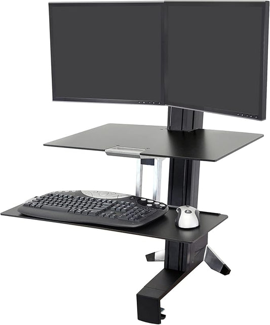 Ergotron – WorkFit-S Dual Monitor Standing Desk Converter, Sit Stand Workstation for Tabletops – with Worksurface, Black