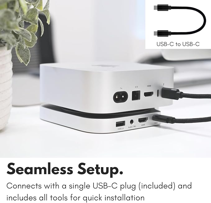 Macally Mac mini M4 Dock and Stand, Mac mini M4 Hub with M.2 NVMe Enclosure, 4K HDMI 60hz, 3 USB A,10Gbps USB C Data Port, SD Card Reader, 3.5mm Audio Jack