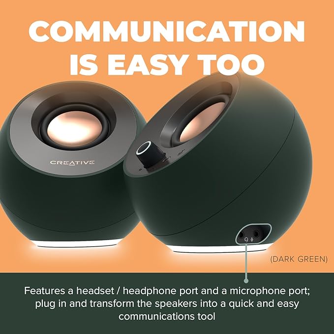 Creative Pebble Pro Minimalist 2.0 USB-C Computer Speakers with Bluetooth 5.3 and Customizable RGB Lighting, Clear Dialog and BassFlex Tech, USB Audio, Headset Port, for PC and Mac (White)