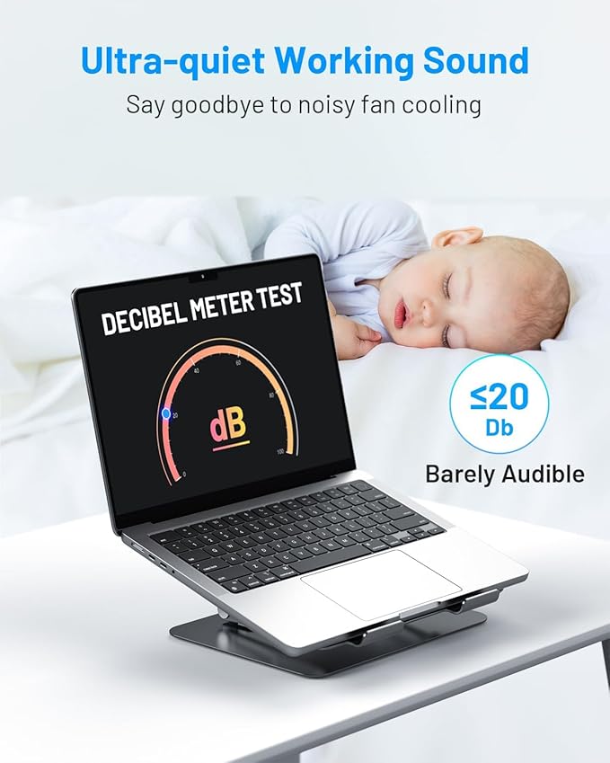 Laptop Cooling Pad with Detachable Fan & Thermoelectric Cooler, Adjustable Height & Angle, 360 Rotation Base, Carbon Steel Framework, Ultra-Quiet & Super Sturdy for up to 15.6” Laptop