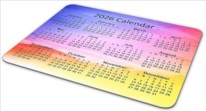 Calendar Mouse Pad, 2026 Watercolor Calendar Gaming Mouse Mat with Custom Design, Non-Slip Rubber Base MousePads for Office Home Laptop Travel, 9.5"x7.9"x0.12" Inch