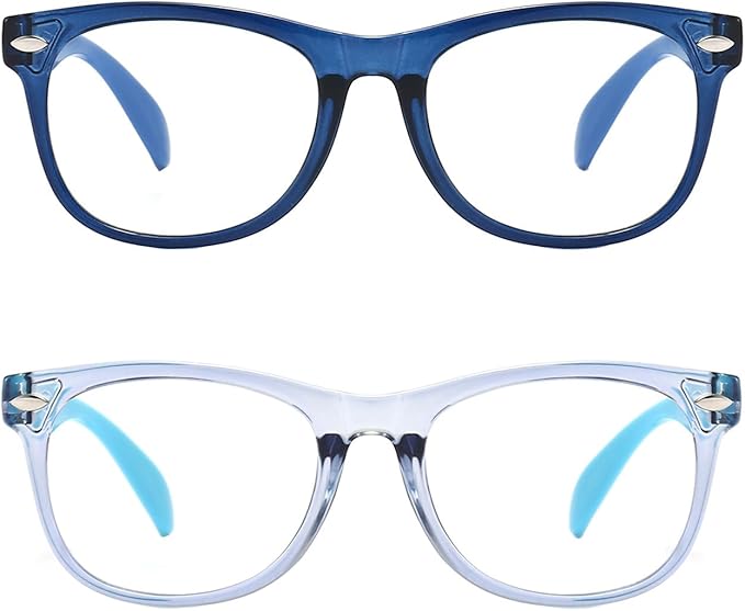 2 Pack kids Blue Light Blocking Glasses For Girls And Boys Computer Blue Light Blocking Glasses For Age 3-11 (Dark blue + Light blue)
