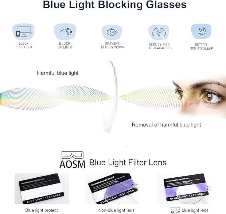 AOSM Blue Light Glasses for Men & Women,Gaming glasses Anti-Glare UV400 Protection,Blue Light Blocking to Relieve Eye Strain