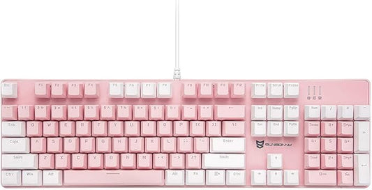 104 Keys Full Size Mechanical Keyboard | Blue Switch, Pink & White Color 104 Keys US Layout Led Backlit Hot Swappable Wired Mechanical Light Up Pink Keyboard | Wired Gaming Computer Keyboards
