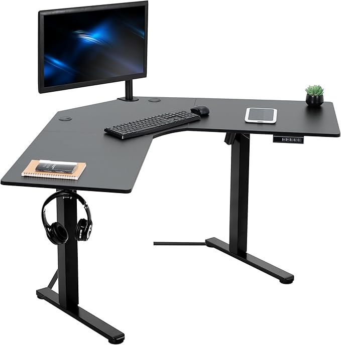 VIVO Electric Corner L-Shaped 47 x 47 in Standing Desk, Memory Height Adjustment, Black Top Black Frame, DESK-E1L94B