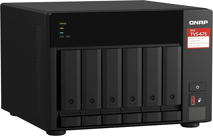 QNAP TVS-675-8G-US 6 Bay High-Speed Desktop NAS with ZhaoXin KX-U6580 8-core CPU, 8GB DDR4 Memory and 2.5GbE (2.5G/1G/100M) Network Connectivity (Diskless)