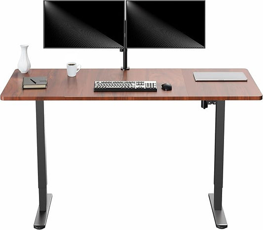 VIVO Electric 60 x 30 inch Stand Up Desk, Height Adjustable, Dark Walnut Top Black Frame, Home and Office Furniture Sets, DESK-KIT-0B6D
