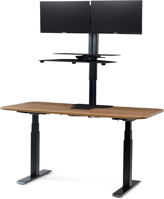 Perfect POSTURE Sit2Stand Standing Desk Converter with Dual Monitor Mount – 18” Height Adjustable Sit-Stand Workstation – Black