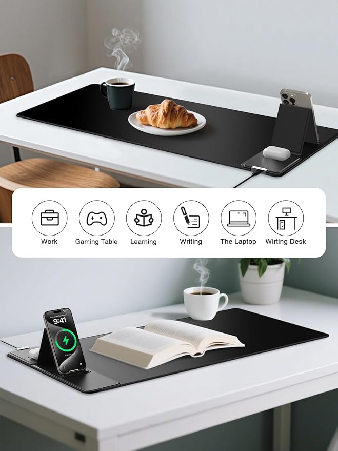 Mouse Pad with Foldable Phone Holder, Wireless Charging Desk Mat, 31.5"x15.8" Large Mousepad with Superior Micro-Weave Cloth, XXL Desk Pad with Non-Slip, Waterproof Keyboard Pad for Home & Office