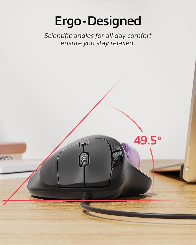 Nulea M509 Trackball Mouse Wired, Ergonomic Design, Easy Thumb Control, Precise & Smooth Tracking, 2-in-1 Interface (Type A &Type C), Compatible for PC, Laptop, Mac, Window(Purple).