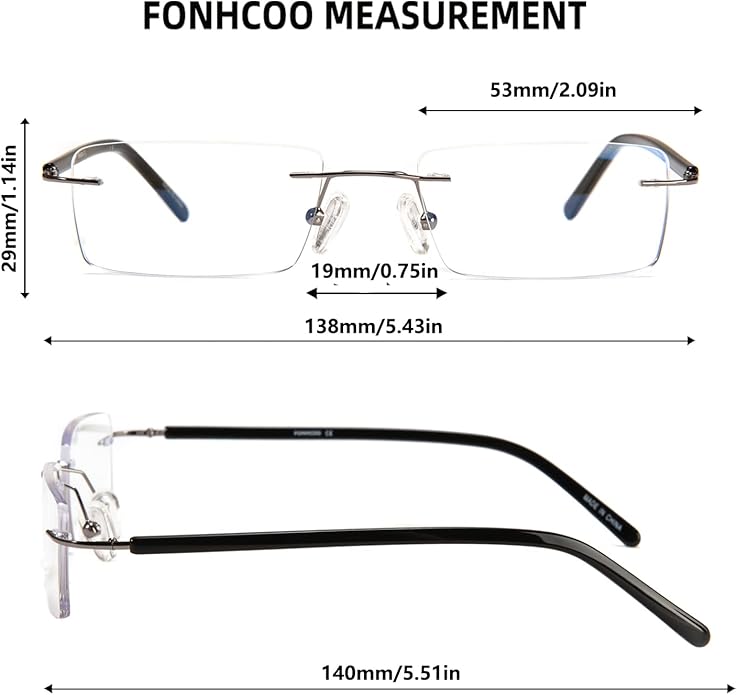 FONHCOO Blue Light Blocking Glasses Anti Blue Ray Unisex Lightweight Rimless Frameless Rectangle Computer Gaming Glasses