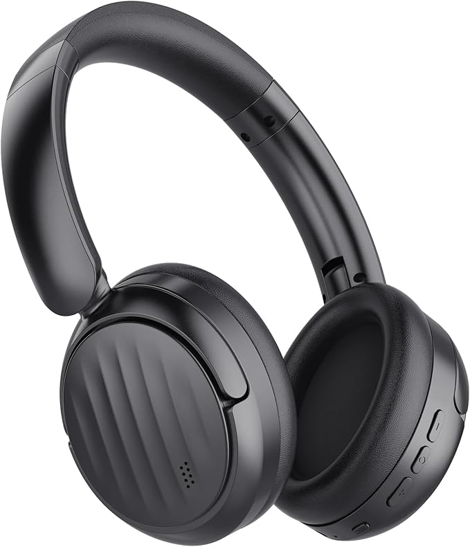 Bluetooth Headphones with Active Noise Cancelling (ANC), Wireless Over Ear Bluetooth Headsets with 35H Playtime, HiFi Stereo Foldable Headphones with Foam Ear Cups for Sports, Travel, Black