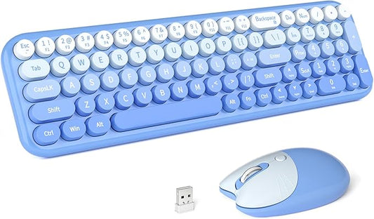MOFII Wireless Keyboard and Mouse Combo, Full Size 2.4G Retro Round Computer Keyboard and Mouse Set, Plug and Play, for Windows, Computer, Desktop, PC, Notebook - (Blue Gradient)