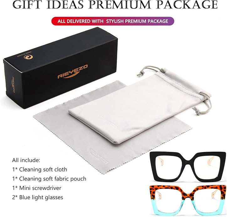 AIEYEZO Oversized Blue Light Glasses for Women, Anti Fatigue Prevent Headache Computer Eyeglasses