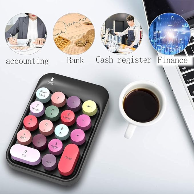 FELICON Wireless Numeric Keypad 18 Keys with 2.4G Mini Portable Silent Number Pad USB Receiver Financial Accounting Keyboard Extensions for Laptop Desktop PC Pro（Black Mix）
