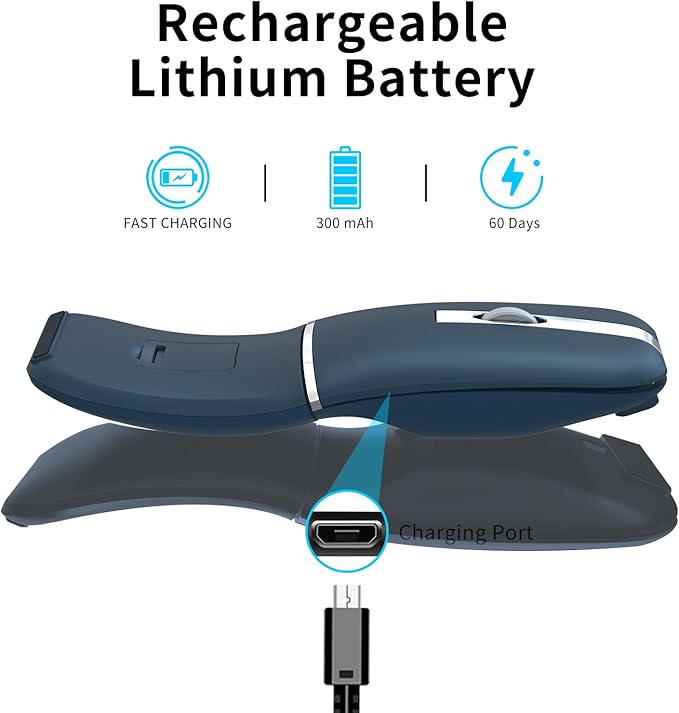 Bluetooth Arc Travel Mouse - BT & USB Wireless Dual Mode, Rechargeable Slim Rotatable Portable, 3-Speed DPI, Silent Computer Mouse for Microsoft Laptop PC Chromebook Tablet - Sapphire Blue