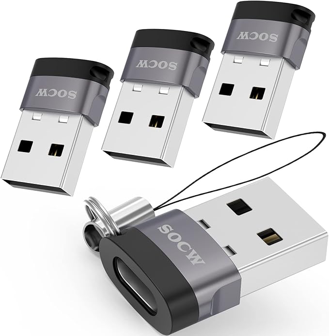 USB C Female to USB Male Adapter 2.0 (Grey, 4 Pack)