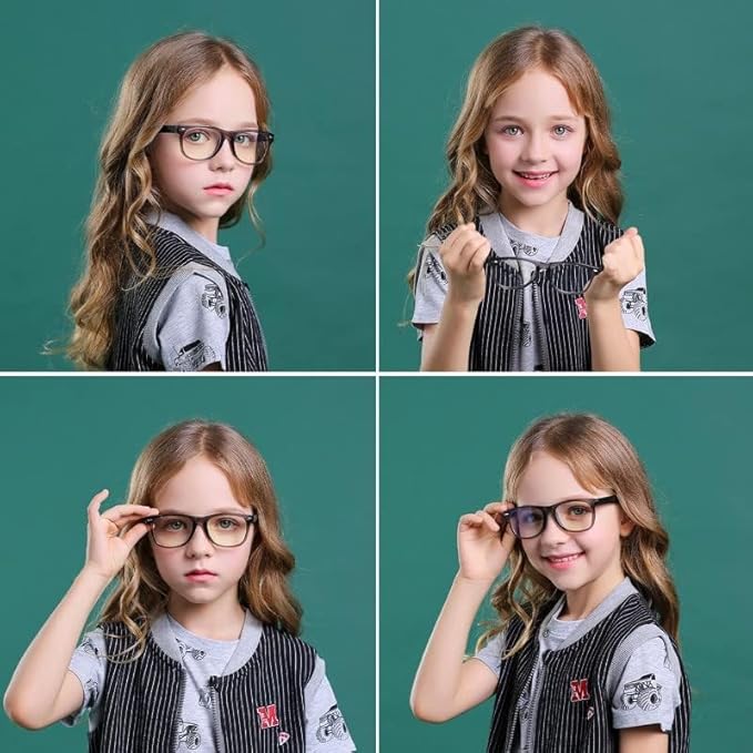 Okany Blue Light Glasses for Kids 3 Pack Blue Light Blocking Glasses for Teen Boys Girls Age 3-10,Computer Screen Gaming TV Phone Glasses Anti Glare,UV & Eye Strain (Grey Black+Pink Green+Blue)