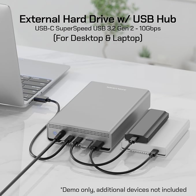 Avolusion PRO-G1 Series 8TB USB 3.2 Gen 2 (10Gbps) USB-C External Hard Drive w/USB HUB for Windows or MacOS Desktop PC/Laptop (Silver)