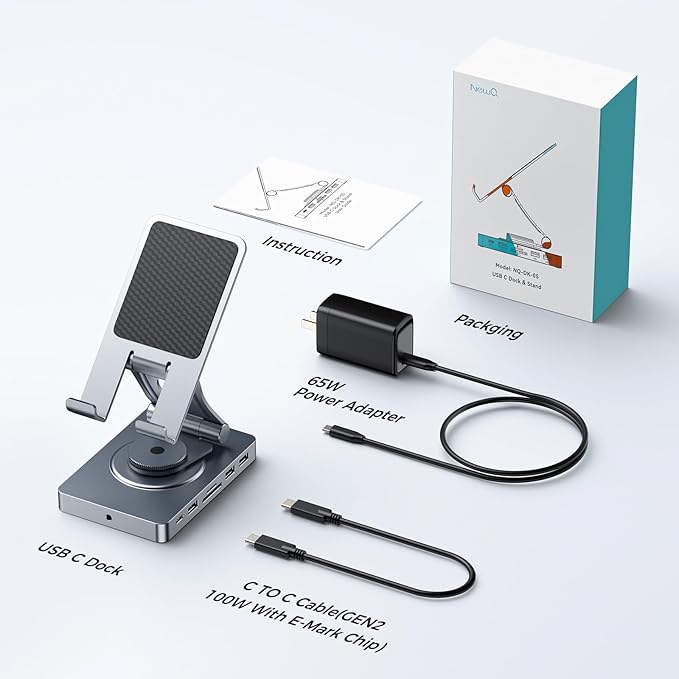 Versatile USB C Docking Station for iPad (USB-C), 11-in-1 with SD TF 4.0 Reader, 4K@60Hz HDMI, RJ45, Audio, USB A, USB c, Rotatable, Also for Tablet, Steam Deck, ROG Ally, Legion Go, with 65W Adapter