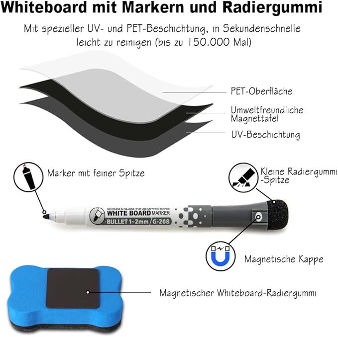 INMORVEN Small White Board Dry Erase Menu Planner, Magnetic Whiteboard for Fridge Grocery List, Refrigerator White Boards to Do List, with Markers and Eraser