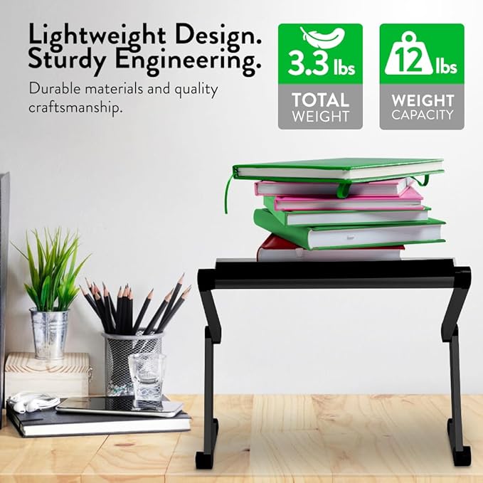 WorkEZ Executive Adjustable Laptop Stand for Desk, Adjustable Height Foldable Aluminum Computer Stand, Cooling Laptop Holder, Notebook Computer Riser for Desk, Black