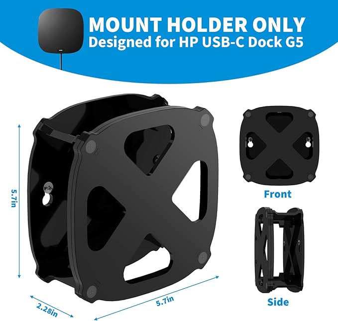 Wall and Under Desk Mount for HP USB-C Dock G5, Acrylic Docking Station Mounting Holder Compatible with HP USB-C Dock G5, for HP USB-C/A Universal Dock G2 (Black Holder Only)