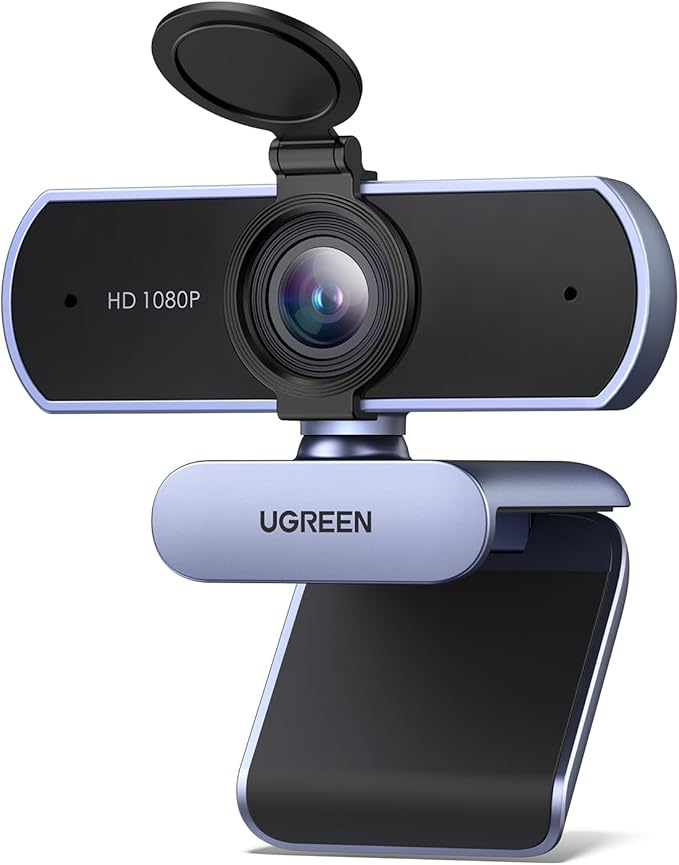 UGREEN Full HD 1080P Webcam with Microphone, 2 Noise-Canceling Mics, 85° Fov & Fixed Focus, Plug and Play, Auto Light Correction, Privacy Cover PC Camera for Zoom/Skype/Teams, Switch 2, Grey