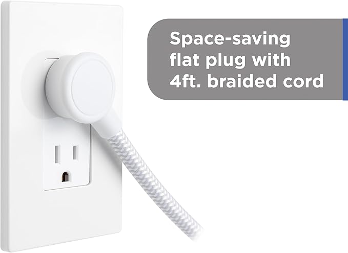 GE UltraPro 10-Outlet Surge Protector, 2100 Joules, 4ft Braided Extension Cord, Flat Plug, Power Strip with Wide-Spaced Outlets, Gray/White, 84860
