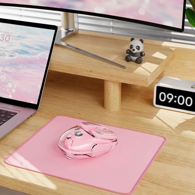 EWEADN Q9 Wireless Clear Mouse Dual Mode Bluetooth & 2.4G USB Computer Mouse with RGB Lighting, Silent Clicks, Multi-Device Compatibility for Laptop, PC, MacBook, iPad Cute Mouse-Pink