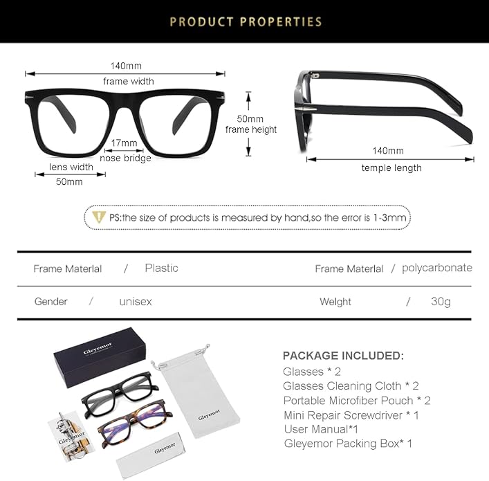 Gleyemor Blue Light Glasses for Men Women Trendy Square Frame Blue Light Blocking Lens Computer Glasses