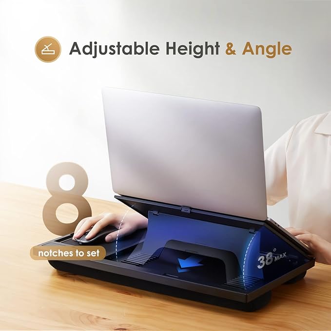 LORYERGO Adjustable Laptop Desk with Cushion, Mouse Pad & Cellphone Slot - Laptop Stand for Bed & Couch, Lap Desk for Home & Office (Black)