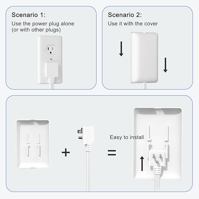 8FT Ultra Flat Plug Extension Cord Power Strip with 3 Outlets, Patented Detachable Ultra-Thin Outlet Cover Concealer & Ultra-Flat Plug, Max. 13A 125V 1625W ETL Listed, White Color