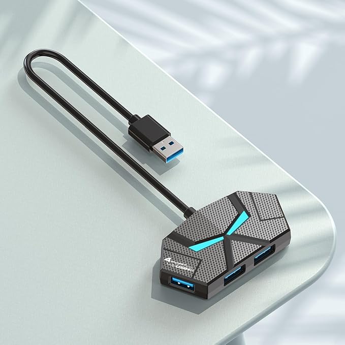 USB 3.0 Hub, 4-Port USB Hub, USB Splitter, USB Extender with Power Port for Laptop, PC, Xbox, Gamepad,Flash Drive, HDD, Console, Printer, Camera,Keyborad, Mouse,USB Fan (USB A)