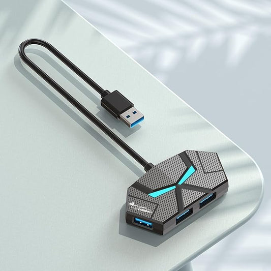USB 3.0 Hub, 4-Port USB Hub, USB Splitter, USB Extender with Power Port for Laptop, PC, Xbox, Gamepad,Flash Drive, HDD, Console, Printer, Camera,Keyborad, Mouse,USB Fan (USB A)