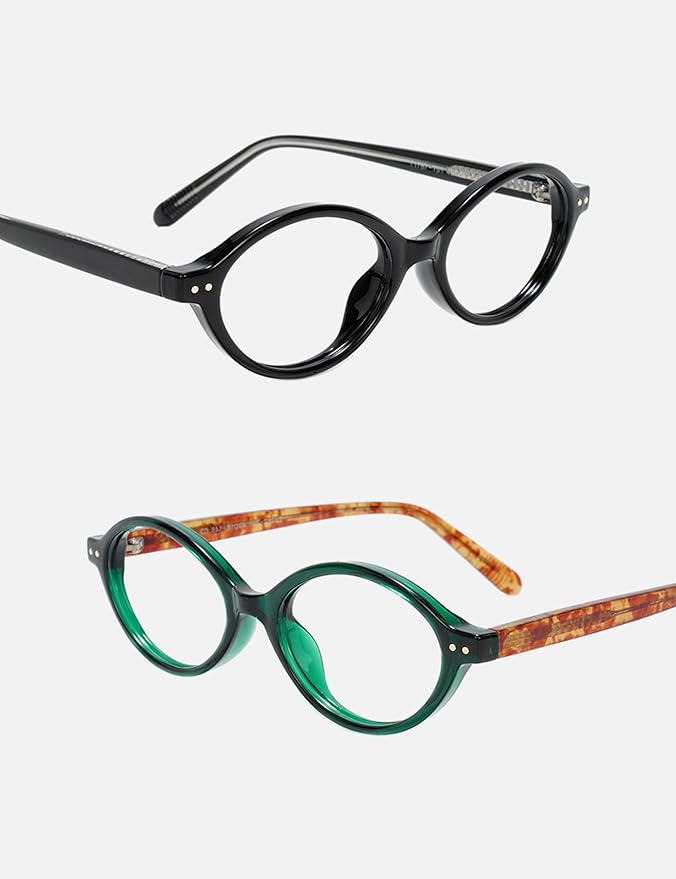 Slocyclub 2pack Oval Blue Light Blocking Glasses for Women Men, Small 90s Retro Oval Frame Bluelight Glasses for Gaming/Computer/Screen(Black and Green Tortoise)