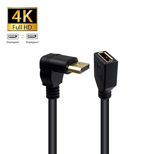 Poyiccot Displayport Extension Cable, 90 Degree Displayport Extender Up Angle DP to DP Male to Female Extension Adapter Cable Gold Plated 30CM/12inch