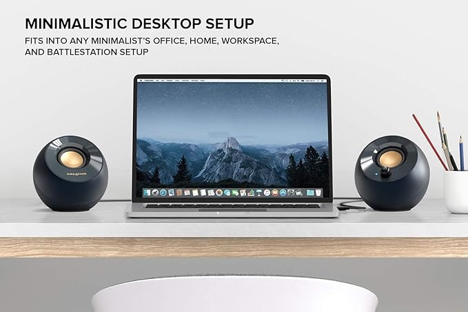 Creative Pebble V2 - Minimalistic 2.0 USB-C Powered Desktop Speakers, 3.5 mm AUX-in, Up to 8W RMS Power for Computers and Laptops, Type-A Adapter Included and Extended Cable (Black)