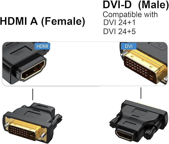 DVI to HDMI Adapter 2-Pack, Bidirectional Female HDMI to DVI-D(24+1) Male Adapter with Gold-Plated for Computer, Monitor, Projector, TV, PS3/4/5 Nintendo Switch and More