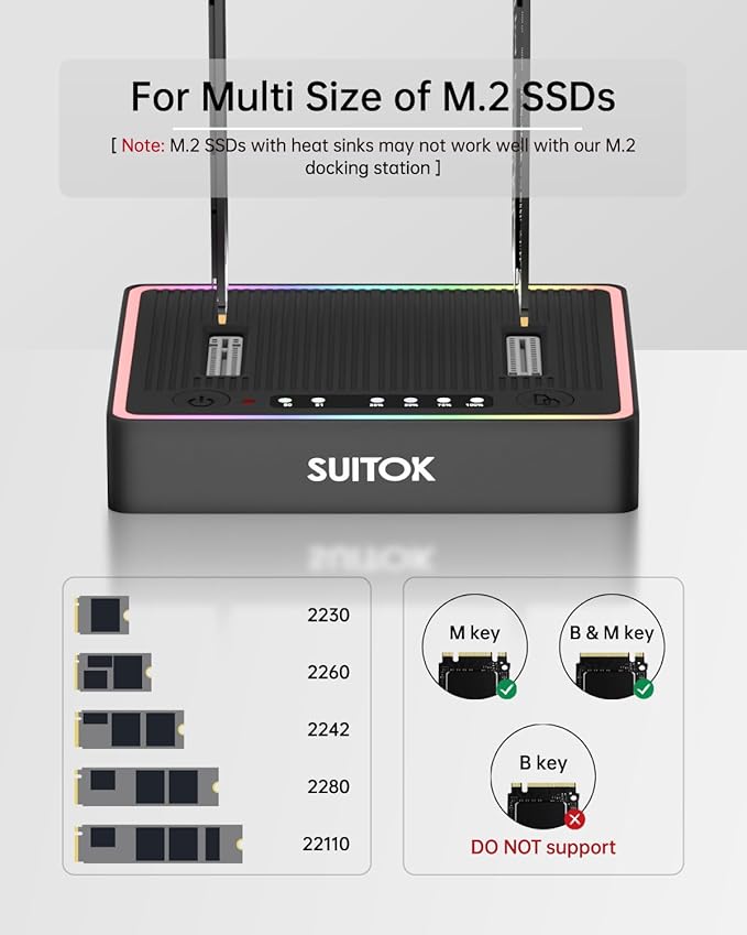M.2 Duplicator Cloner Dual-Bay Offline USB C to NVMe SATA Dock Station, 20Gbps M2 Reader for Both (M Key, B+M Key) PCIE NGFF Docking, Size for 22110 2280 2260 2242 2230 Enclosure - STK03