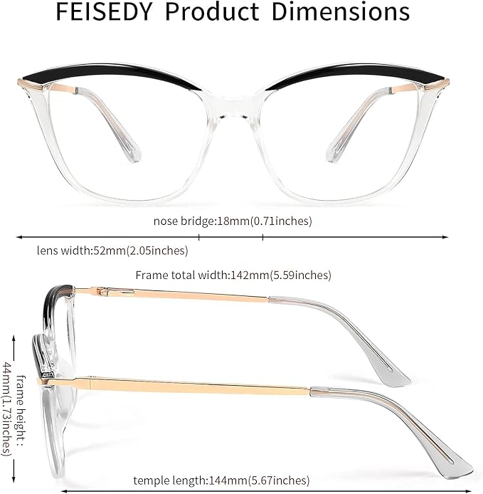 FEISEDY Blue Light Blocking Glasses Computer Glasses Women Men Cateye TR90 Frame B2772