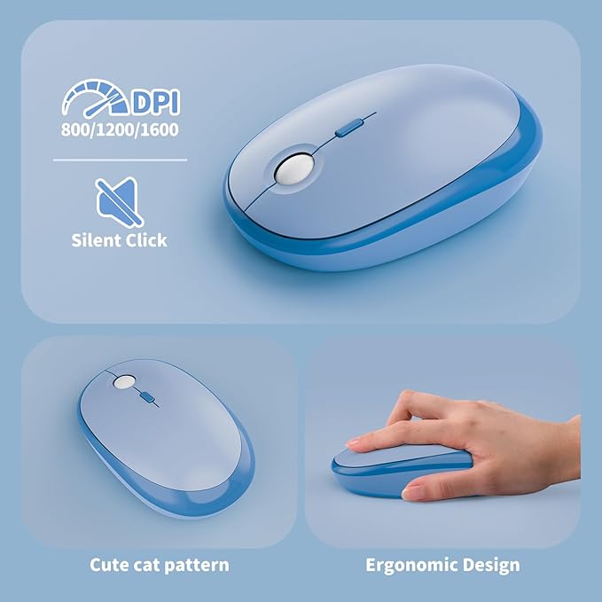Wireless Keyboard and Mouse Combo, 2.4GHZ Typewriter Retro Full Size Keyboards, Cute Colorful Computer Keyboard and Wireless Mouse for Laptop/Desktop/Windows/PC (Blue Gradient)