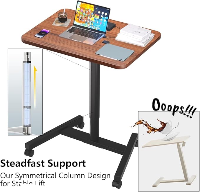 28-Inch Mobile Standing Desk, Adjustable Computer Desk, Portable Standing Desk with Lockable Wheels, Rolling Table for Home Office Classroom Hospital (Walnut)