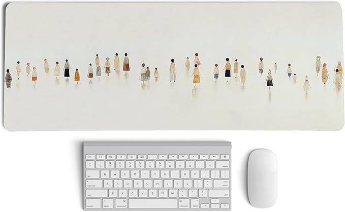 Beige Summer Beach Mouse Pad,XL Large Art Minimalist Abstract People Desk Mat,Aesthetic Calming Beach Crowd Desk Mat for Home Office Dorm Desktop Decor,31.5x11.8 Inch