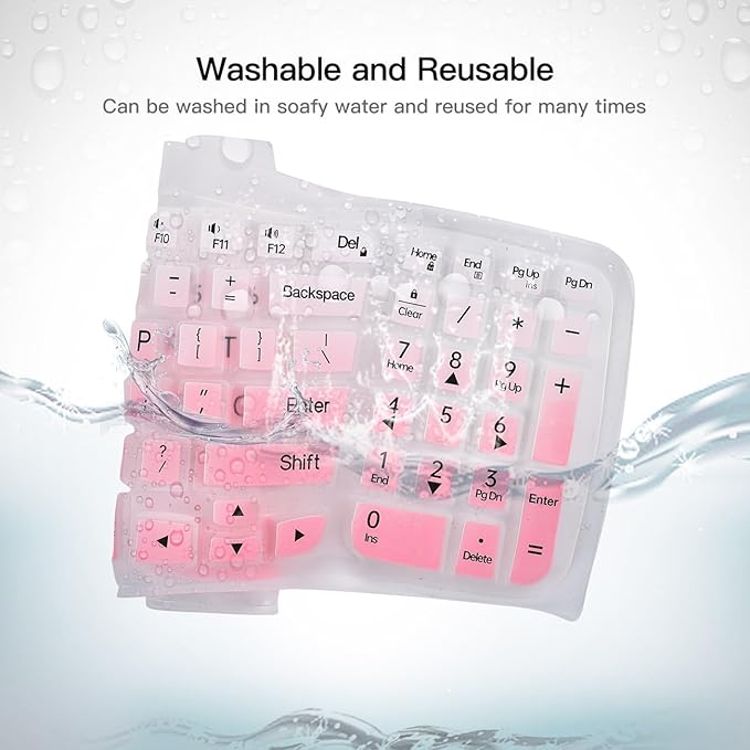 Large Print Keyboard Cover for Logitech Wave Keys MK670 Combo Keyboard Skin, Logitech Wave Keys Wireless Ergonomic Keyboard Cover Protector Skin, Logitechs Waves Key Accessories, Ombre Pink