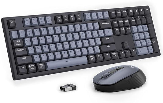 AUSDOM Wireless Keyboard and Mouse Combo - 108 Keys Mechanical Feel, 2.4G Full-Sized Rechargeable Silent Keyboard & 3 DPI Adjustable Mouse, Numeric Keypad, USB Receiver for PC/Laptop/Windows/Mac