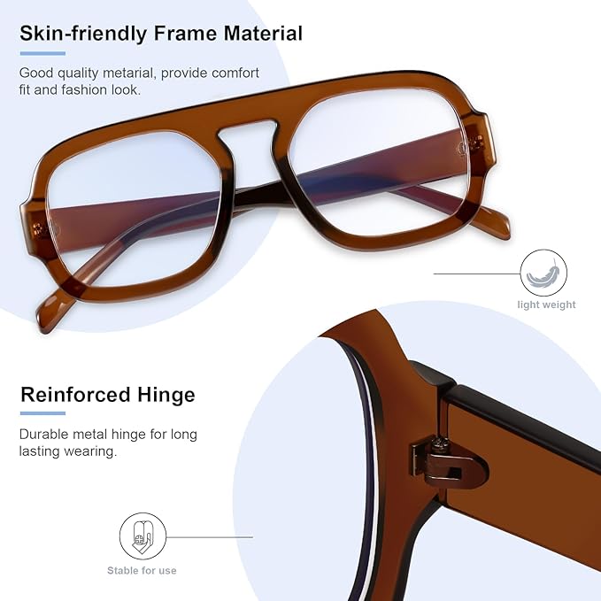 Aviator Blue Light Blocking Glasses for Women Men Square Flat Top Computer TV Eyeglasses Anti Eyestrain