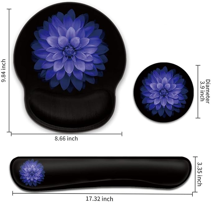Keyboard Wrist Rest and Mouse Pad with Wrist Support, Ergonomic Gel Mouse Pad Coaster, Comfortable Lightweight for Easy Typing Pain Relief, Memory Foam Keyboard Mousepad Set,Purple Flowers