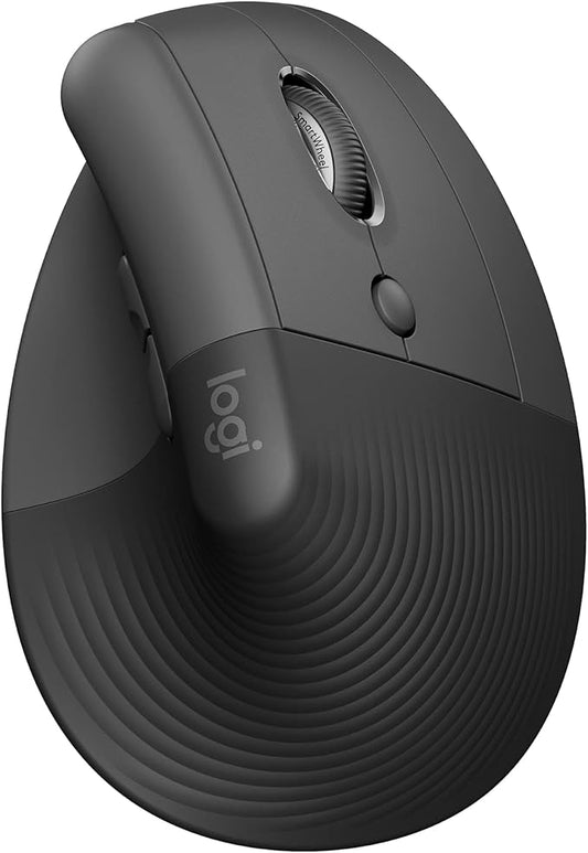 Logitech Lift Vertical Ergonomic Mouse, Wireless, Bluetooth or Logi Bolt USB Receiver, Quiet clicks, 4 Buttons, Compatible with Windows/macOS/iPadOS, Laptop, PC - Graphite (Renewed)